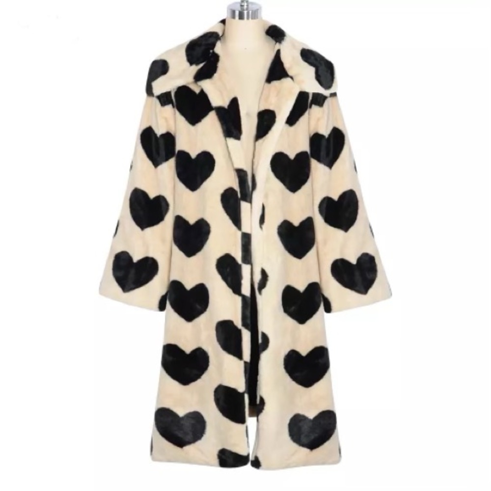 Marseille Pari Black Hearts Faux Fur Lux Drving Midi Coat Honey XXXL